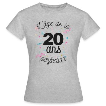 20 ans / perfection - T-shirt Femme - gris chiné - Devant - AI Model Female 172 dark (172cm)