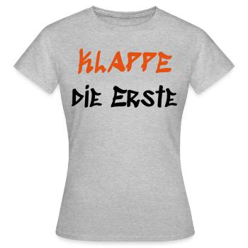 Klappe die Erste - Frauen T-Shirt - Grau meliert - Vorne - AI Model Female 172 dark (172cm)