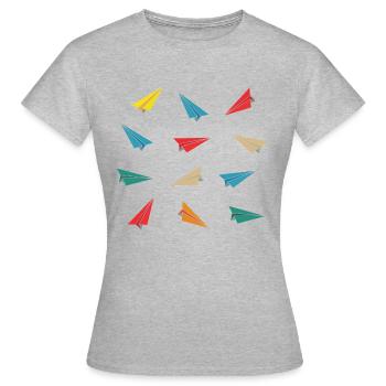 Papierflieger Papierflieger Papierflieger - Frauen T-Shirt - Grau meliert - Vorne - AI Model Female 172 dark (172cm)