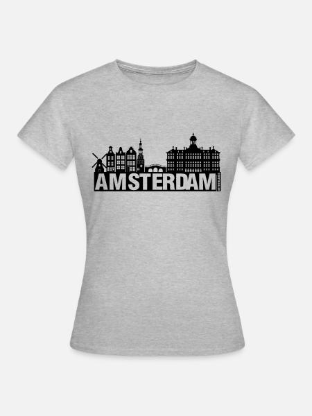 Die Skyline der Stadt Amsterdam niederländisch - Frauen T-Shirt - Grau meliert