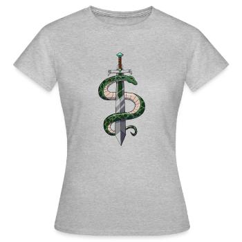 Schwert und Schlange - Frauen T-Shirt - Grau meliert - Vorne - AI Model Female 172 dark (172cm)