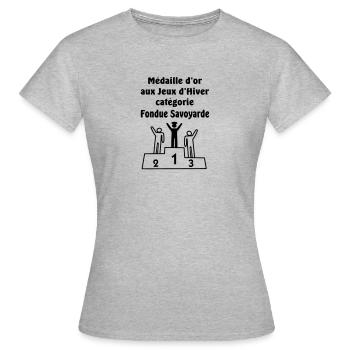 medaille d' or fondue savoyarde (au fromage) - T-shirt Femme - gris chiné - Devant - AI Model Female 172 dark (172cm)