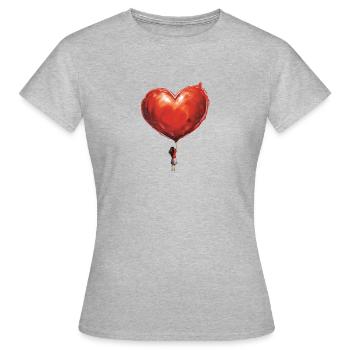 Mädchen mit riesigem Herzballon - Frauen T-Shirt - Grau meliert - Vorne - AI Model Female 172 dark (172cm)
