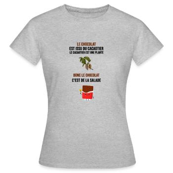 le chocolat est issu du cacaotier cadeau humour - T-shirt Femme - gris chiné - Devant - AI Model Female 172 dark (172cm)