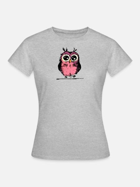 Niedliche rosa Eule - Frauen T-Shirt - Grau meliert