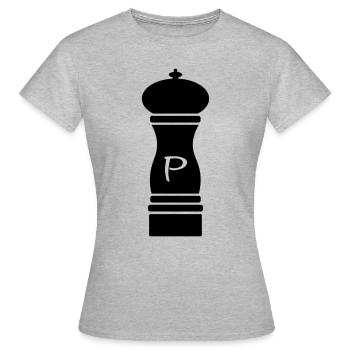Pfeffer - Pfeffermühle - pepper mill - Frauen T-Shirt - Grau meliert - Vorne - AI Model Female 172 dark (172cm)