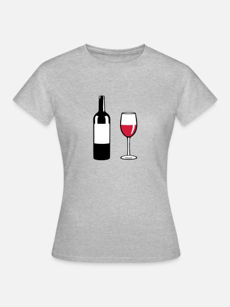 Weinflasche und Weinglas - Frauen T-Shirt - Grau meliert