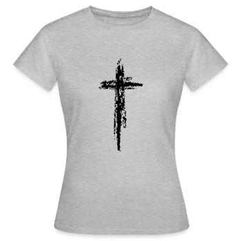 Croix noire - T-shirt Femme - gris chiné - Devant - AI Model Female 172 dark (172cm)