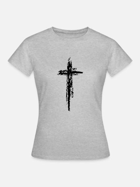 Kreuz schwarz - Frauen T-Shirt - Grau meliert