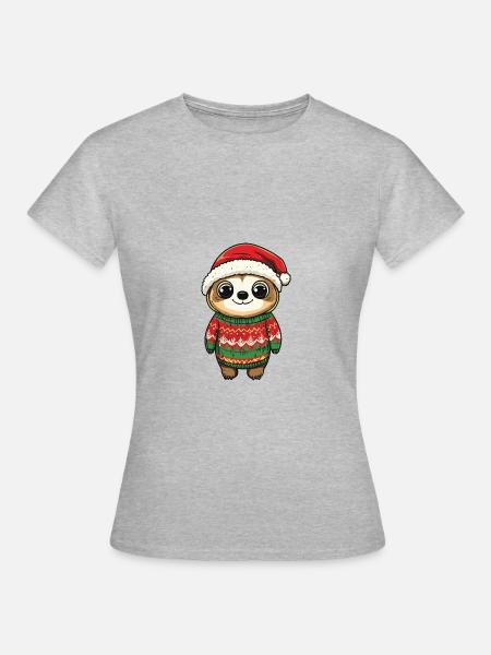 Faultier Weihnachten Comic - Frauen T-Shirt - Grau meliert