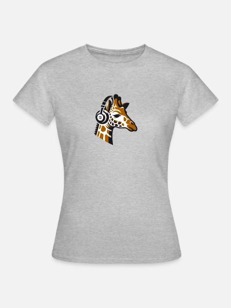 Giraffe mit Kopfhörern - Frauen T-Shirt - Grau meliert