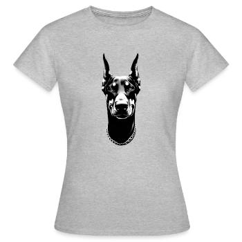 Doberman | Chien Visage Souriant Chien De Combat - T-shirt Femme - gris chiné - Devant - AI Model Female 172 dark (172cm)