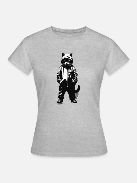 Stencil Cat Cool - Frauen T-Shirt - Grau meliert