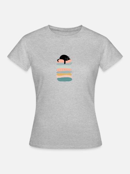 Katze auf Kissen - Frauen T-Shirt - Grau meliert