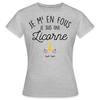 JE M EN FOUS JE SUIS UNE LICORNE - T-shirt Femme - gris chiné - Devant - AI Model Female 172 dark (172cm)
