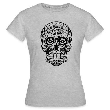 Totenschädel Mexiko Dia de Muertos Geschenk - Frauen T-Shirt - Grau meliert - Vorne - AI Model Female 172 dark (172cm)