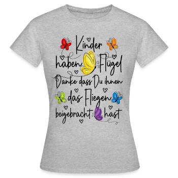 Kinder haben Flügel Fliegen Danke Kita Abschied - Frauen T-Shirt - Grau meliert - Vorne - AI Model Female 172 dark (172cm)