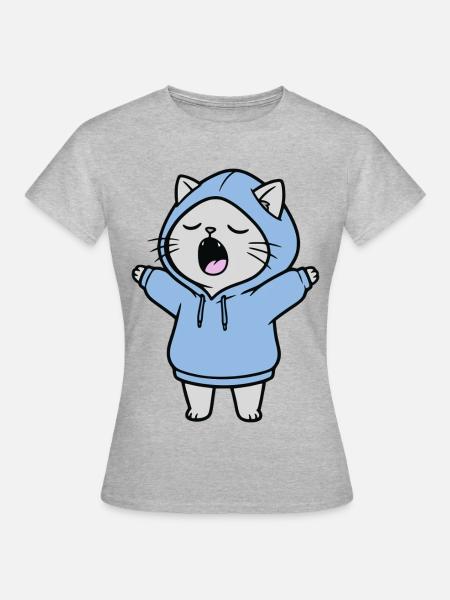 Katze Hoodie müde gähnen strecken Katzenbesitzerin - Frauen T-Shirt - Grau meliert