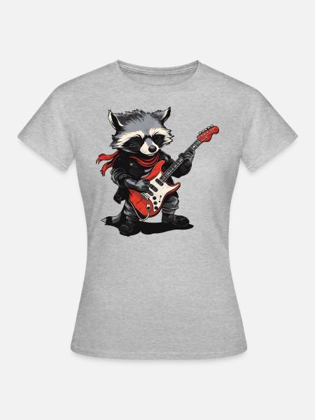 Waschbär Rockmusik - Frauen T-Shirt - Grau meliert