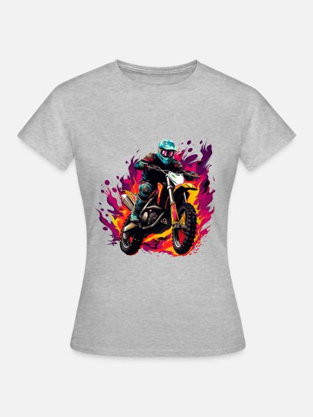 Motocross Dirt Bike Flame - T-shirt Femme - gris chiné
