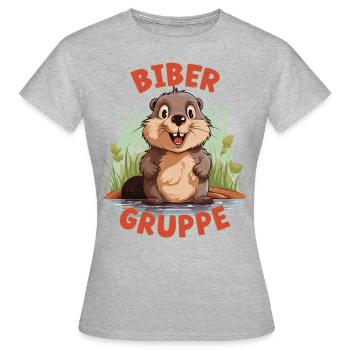 Comic Bibergruppe Kindergarten Gruppentier Biber - Frauen T-Shirt - Grau meliert - Vorne - AI Model Female 172 dark (172cm)