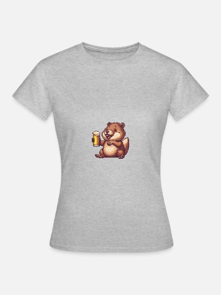 Biber Bier Pixel - Frauen T-Shirt - Grau meliert