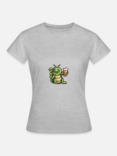 Wurm Bier Pixel - Frauen T-Shirt - Grau meliert