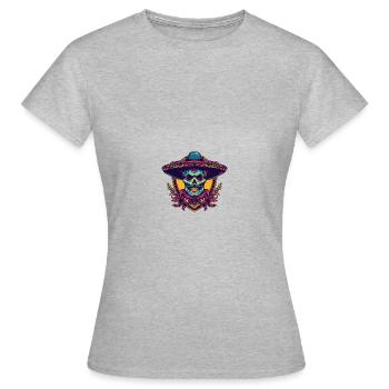 Mexikaner Totenkopf Sombrero - Frauen T-Shirt - Grau meliert - Vorne - AI Model Female 172 dark (172cm)