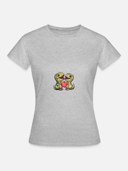Het Paar van de dinosaurusliefde - Vrouwen T-shirt - grijs gemêleerd