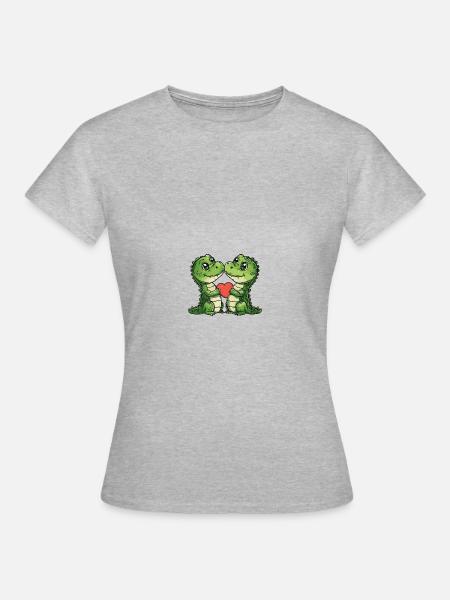 Alligator Paar Liebe - Frauen T-Shirt - Grau meliert
