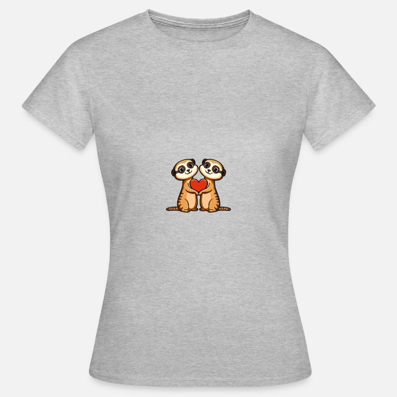 Erdmännchen Paar Valentinstag - Frauen T-Shirt - Grau meliert