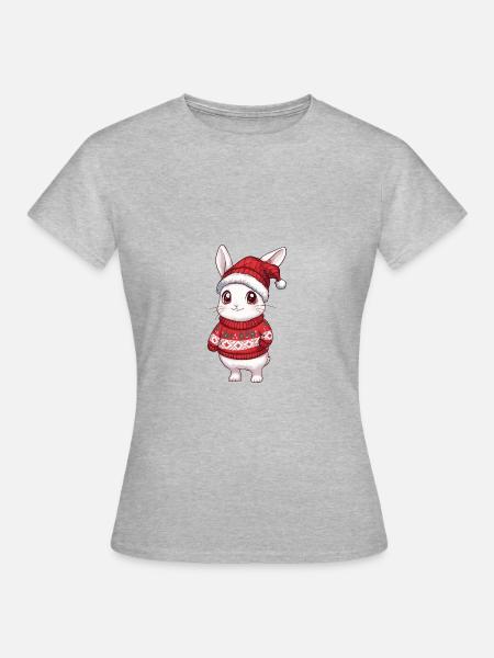 Hase Weihnachten Comic - Frauen T-Shirt - Grau meliert