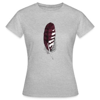 Petite plume marron dessinée à la main (buse) - T-shirt Femme - gris chiné - Devant - AI Model Female 172 dark (172cm)