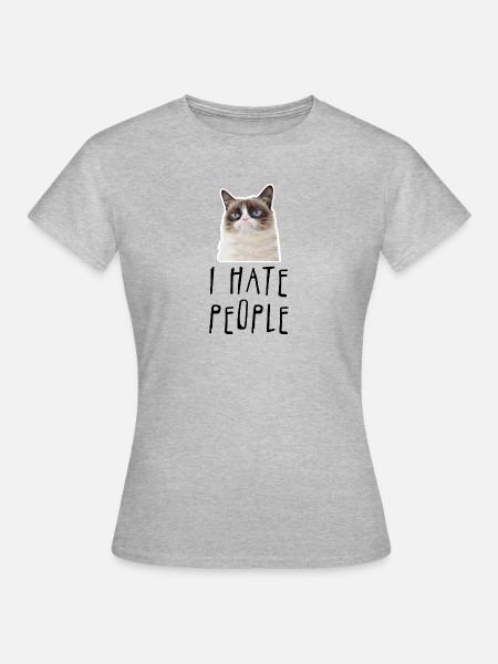 Grumpy Cat lustige Meme Katze Ich hasse Menschen - Frauen T-Shirt - Grau meliert