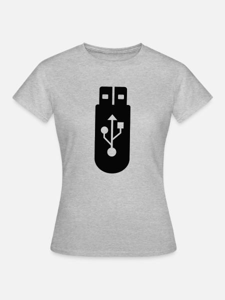 USB Stick - Frauen T-Shirt - Grau meliert
