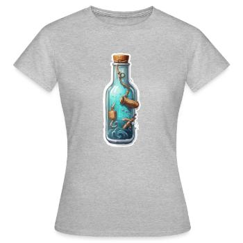 Magische Flasche / Korken / Unterwasser / Anker - Frauen T-Shirt - Grau meliert - Vorne - AI Model Female 172 dark (172cm)