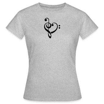 Ich liebe Musik Herz Notenschlüssel, Bassschlüssel - Frauen T-Shirt - Grau meliert - Vorne - AI Model Female 172 dark (172cm)