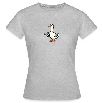 Weiße Gans Ente Entchen Pistole Attacke Abwehr - Frauen T-Shirt - Grau meliert - Vorne - AI Model Female 172 dark (172cm)