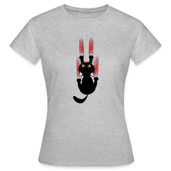 Chat noir enervé - T-shirt Femme - gris chiné - Devant - AI Model Female 172 dark (172cm)