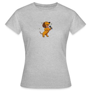 Hund Dackel Sänger singt Karaoke Mikrophon Musik - Frauen T-Shirt - Grau meliert - Vorne - AI Model Female 172 dark (172cm)