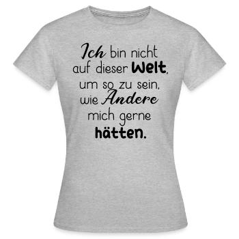 ICH DASEIN WELT SELBSTFINDUNG SELBSTLIEBE GLÜCK - Frauen T-Shirt - Grau meliert - Vorne - AI Model Female 172 dark (172cm)