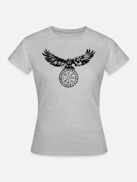 Rabe mit Futhark und Vegvisir - Frauen T-Shirt - Grau meliert