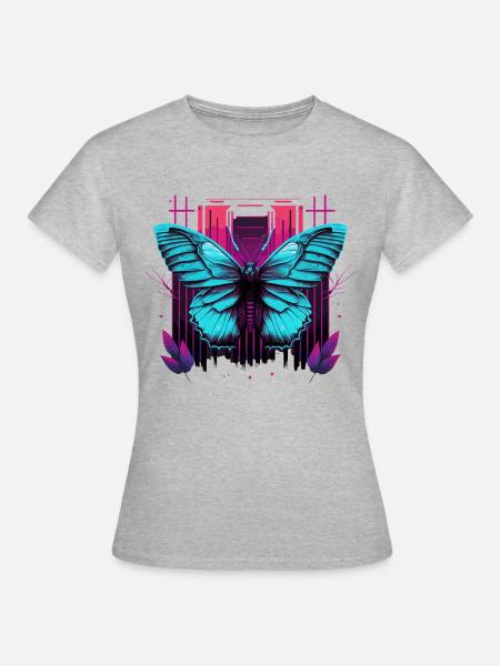 Hübscher Synthwave-Schmetterling - Frauen T-Shirt - Grau meliert