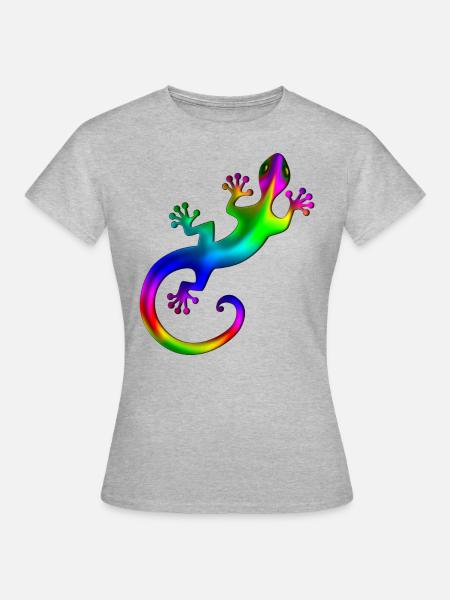 Gecko, Eidechse, Salamander, rainbow, Regenbogen - Frauen T-Shirt - Grau meliert