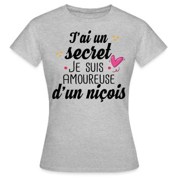Nice Niçois Niçoise Amoureuse Cadeau Amour Humour - T-shirt Femme - gris chiné - Devant - AI Model Female 172 dark (172cm)