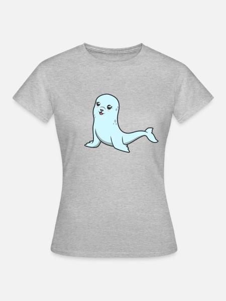 Kawaii Kegelrobbe - Frauen T-Shirt - Grau meliert