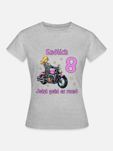 Geburtstagsshirt Motorrad - 8 Geburtstag Mädchen - Frauen T-Shirt - Grau meliert