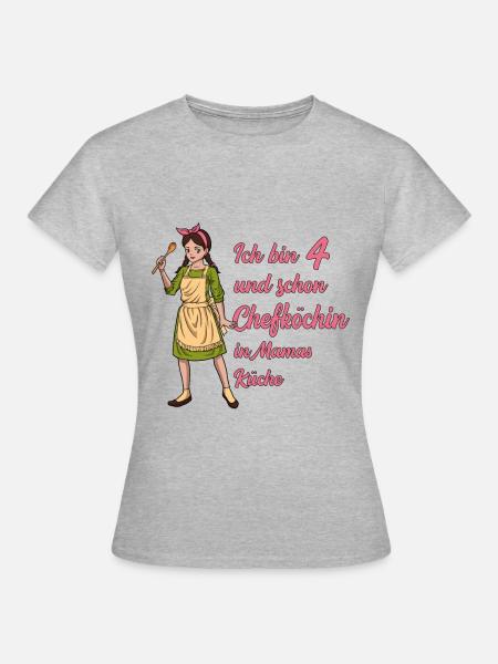 Ich bin 4 - Mädchen Koch - Frauen T-Shirt - Grau meliert