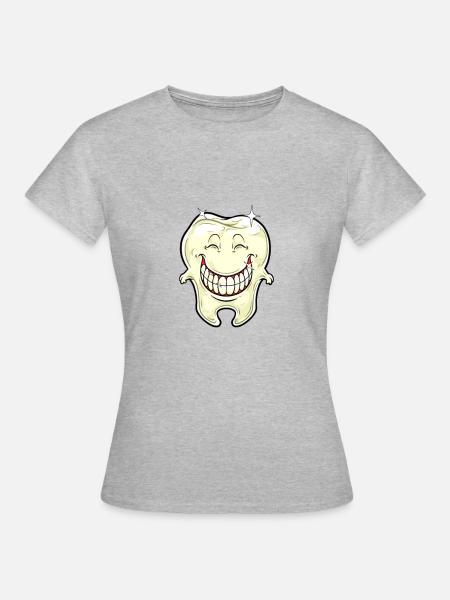 Cartoon grinsender gesunder Zahn - Frauen T-Shirt - Grau meliert