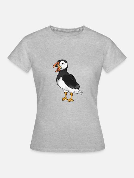 Zeichnung eines Puffin - Frauen T-Shirt - Grau meliert